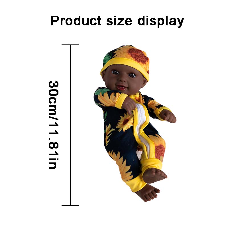30cm Reborn Doll Black Skin Soft Full Vinyl Dolls For 11.81inch Dolls Cute Lifelike Newborn Doll Gift Doll Toy for Adults Gifts