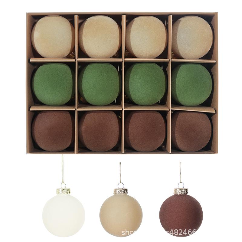 Velvet Christmas Flocked Ball Ornaments, 8cm, Set of 12 – Tree Decorations