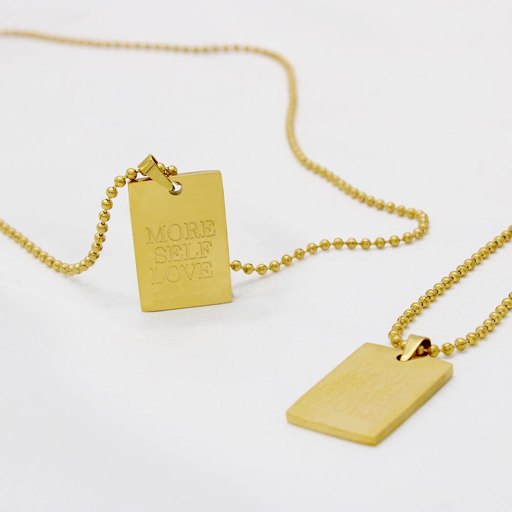 English Letter Square Pendant Stainless Steel Necklace - Vacuum Color Retention YS21