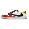 Travis Scott x Air Jordan 1 Weiß Rot Haken 7.0 Niedrig geschnitten Vintage Basketballschuhe Unisex Schwarz Weiß Rot DZ4137-700(Team1282-)