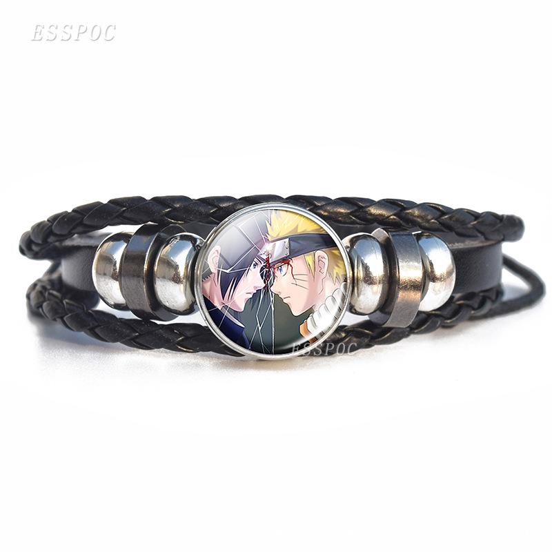 Naruto Inspired Sharingan Black Leather Men's Bracelet - Anime Gift