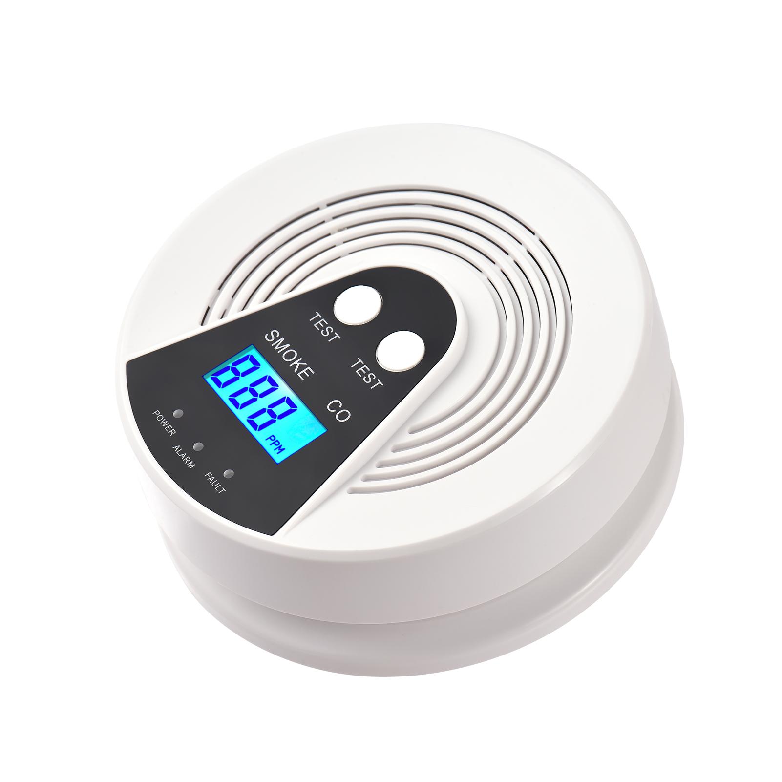 Smoke and Carbon Monoxide Alarm LCD Display CO Detector Smoke Alarm Voice Alert Combination Smoke and CO Alarm Battery Powered Color: White