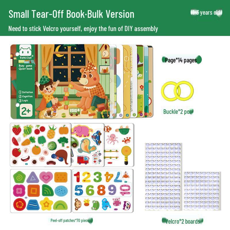 Cicha książeczka dla niemowląt: Karty na rzepy do ciągnięcia i przyklejania do wczesnej edukacji i przedszkola