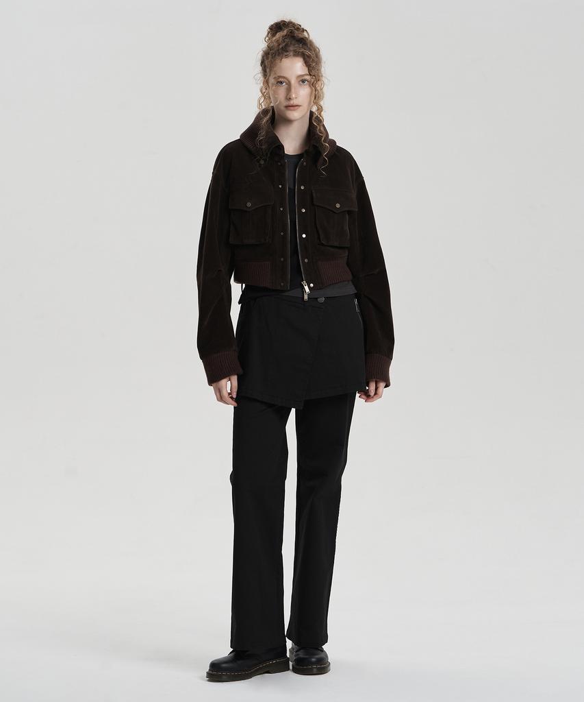 Jenyujeu Layered Skirt Bootcut Pants - Black