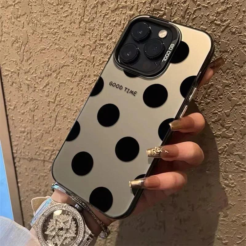 

Luxury Black Love Heart Polka Dot Pattern Phone Case For IPhone 16 15 14 13 12 11 Pro Max Fashion Shockproof Back Cover For iPhone 16 ProMax