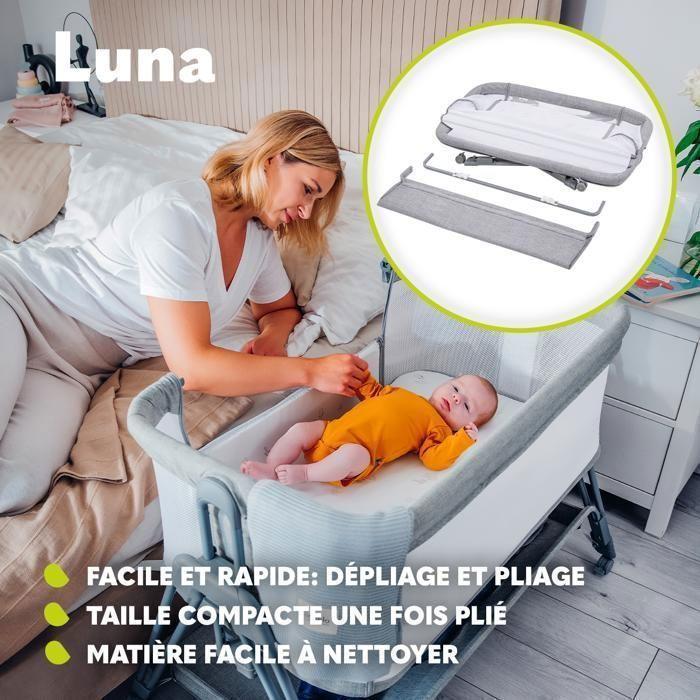 Lit Cododo LIONELO Luna - 4 X Roulettes -Matelas Inclus - Jusqu'à 9 Kg - Hauteur Et Inclinaison Réglables - Beige