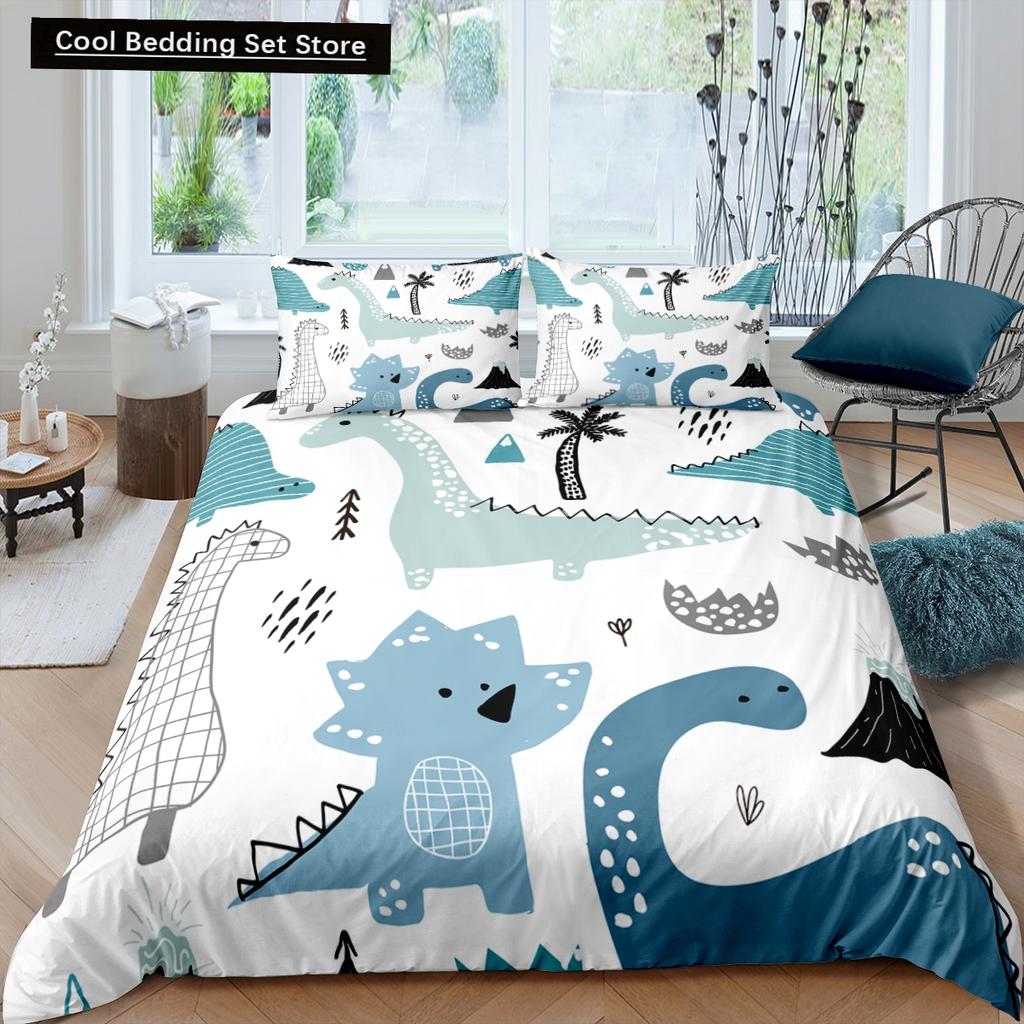 Cartoon Dinosaur Duvet Cover King Queen Kids Jurassic World Stegosaurus Tyrannosaurus Bedding Set 2/3pcs Polyester Quilt Cover