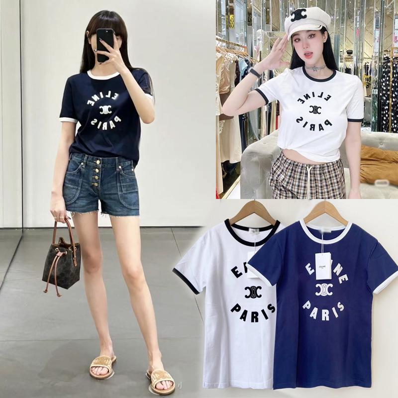 Women s Casual Loose Short Sleeve T-Shirt with Flocked Logo M (In Stock) темно-синий