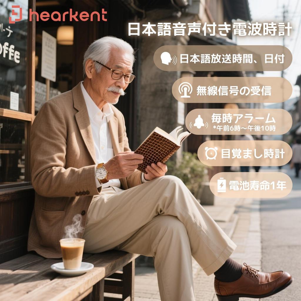 Hearkent Duży Analogowy Mówiący Łatwy do Odczytania dla Stylowych i Seniorów Zegarek z Japońskim Głosem Dokładny Czas i Sterowany Radiowo Zegarek Męski, Niewidomy,