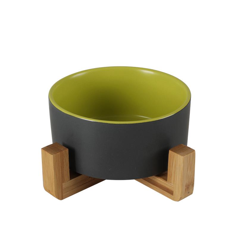 Ceramic Salad & Noodle Bowl Set with Wooden Stand - Black