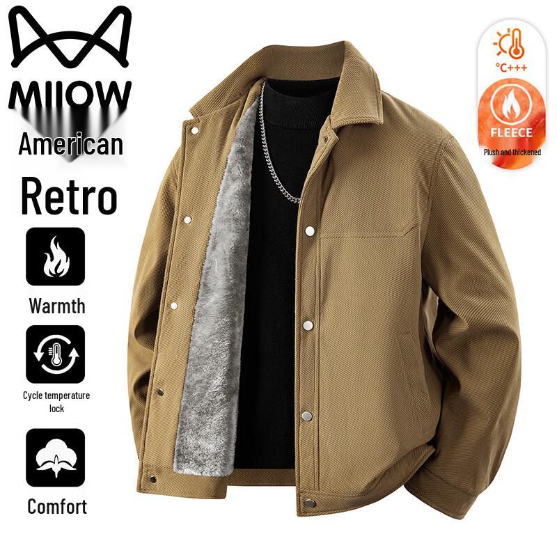 MIIOW Men's American Retro Plush Lined Warm Jacket