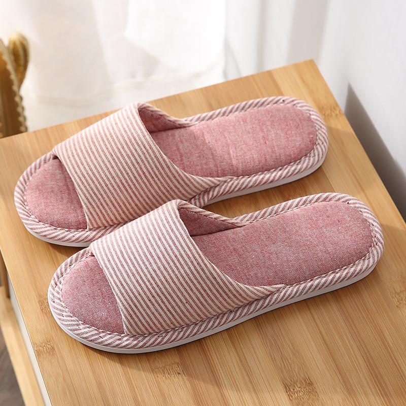 Gestreifte Damen Hausschuhe Hausschuhe Flip Flops Frau Weiche Sohle Indoor-Hausschuhe Offene Zehenpartie Paarschuhe