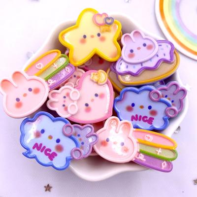 Resin Kawaii Colorful Rabbit Love Cloud Rainbow Star Cake Flatback Stone Cartoon Figurines 10PCS Scrapbook DIY Decor Crafts