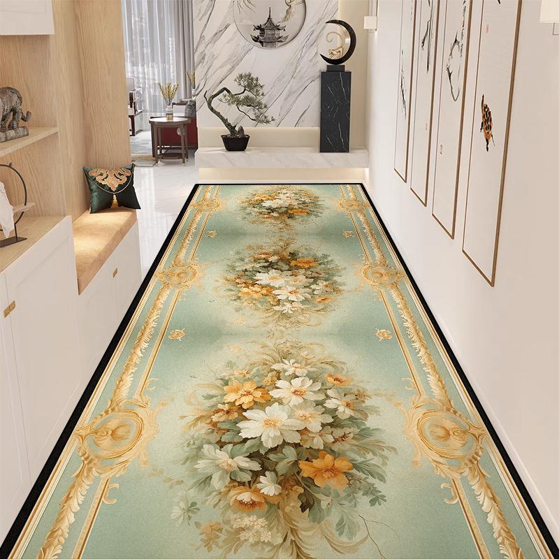 European Home Hallway Carpet Flower Decoration Corridor Runner Carpets Living Room Light Luxury Floor Mat Room Doorway Long Rug