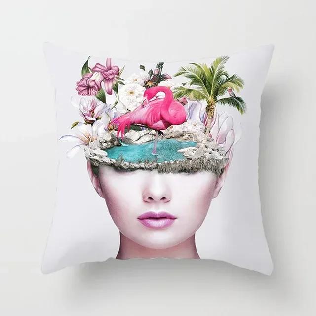 Ms. Hua's artistic portrait design Double-sided Printed pillow cover Short plush Suitable living rooms sofas throw cushion cover