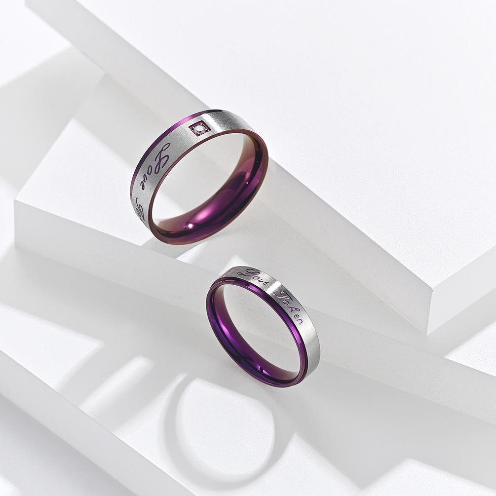 

Jewelry Vacuum Plated Purple Titanium Steel Couple Ring 12#