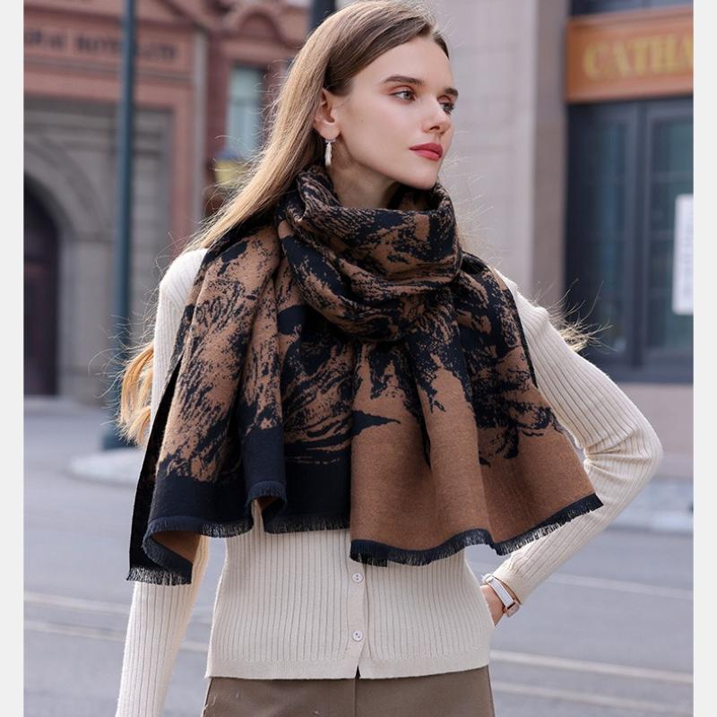 Winter Knitted Thick Women Scarf Tie-dyed Design Cashmere Shawls Lady Warm Wrap Short Tassel Scarves