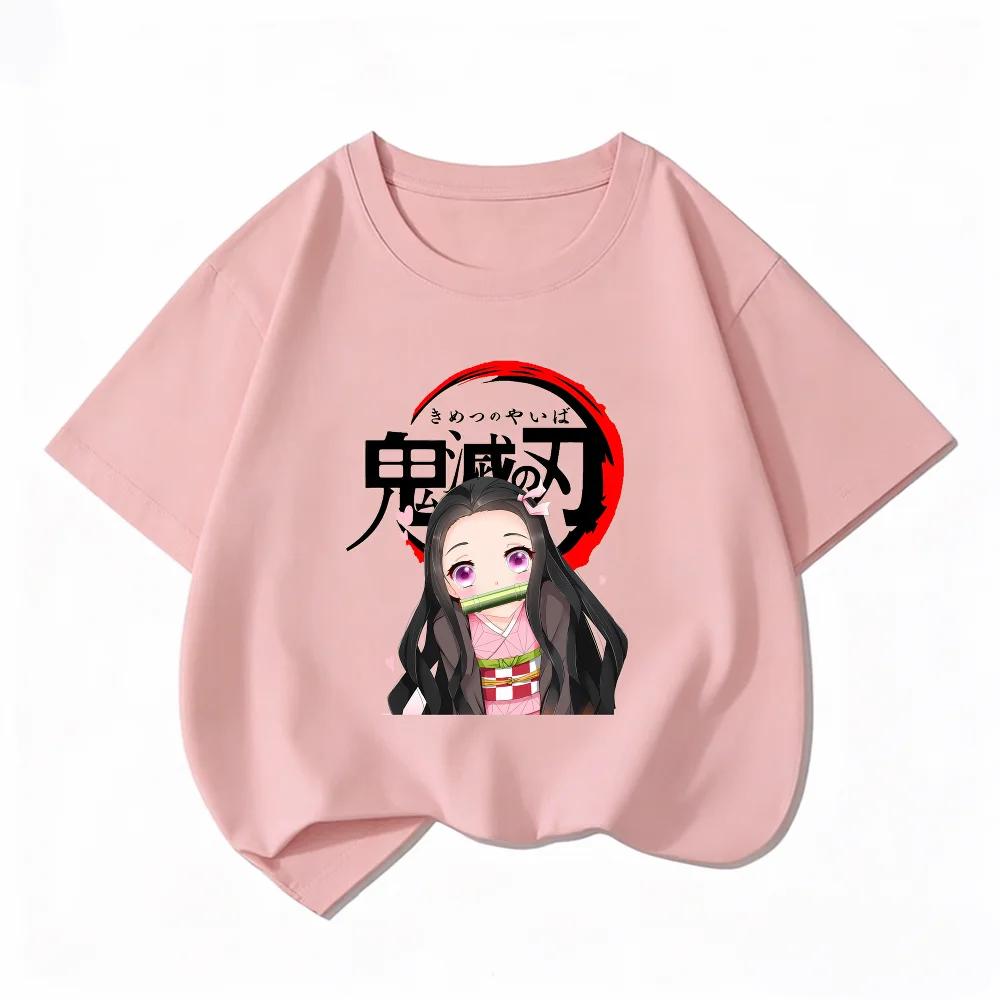 Bandai Demon Slayer Nezuko Kids TShirt 100 Cotton Boys Girls Summer Short Sleeve Clothes Children Anime Graphic Tees Tops