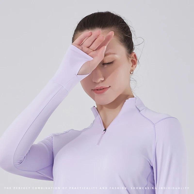 Women's Quick-Dry Moisture-Wicking Sports Long Sleeve T-Shirt With Half-Zip For Training Gym Running
