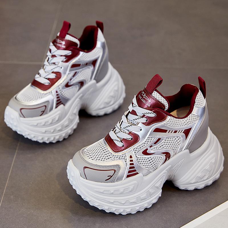 Thick-soled Inner Height Increase 12CM Dad Shoes Women's Autumn New Mesh Breathable Casual Shoes Small Sports Shoes