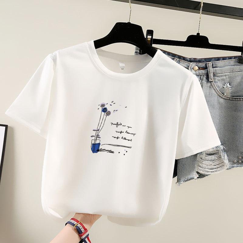 

Лето 2025 г. Новая женская футболка с короткими рукавами и круглым вырезом с принтом 2XL белый