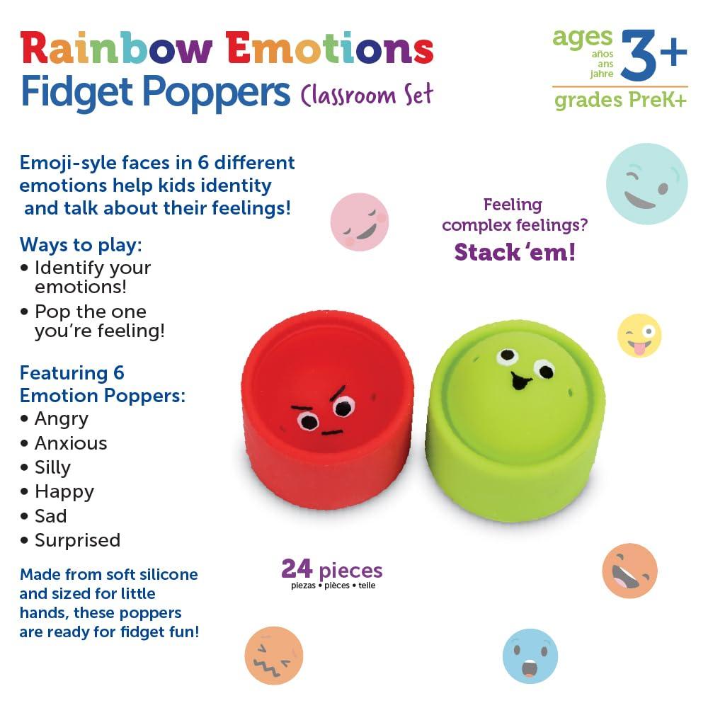 Learning Resources Emotion Fidget SEL Authentic Poppers, Rainbow, 24-Piece Set, LER5572,