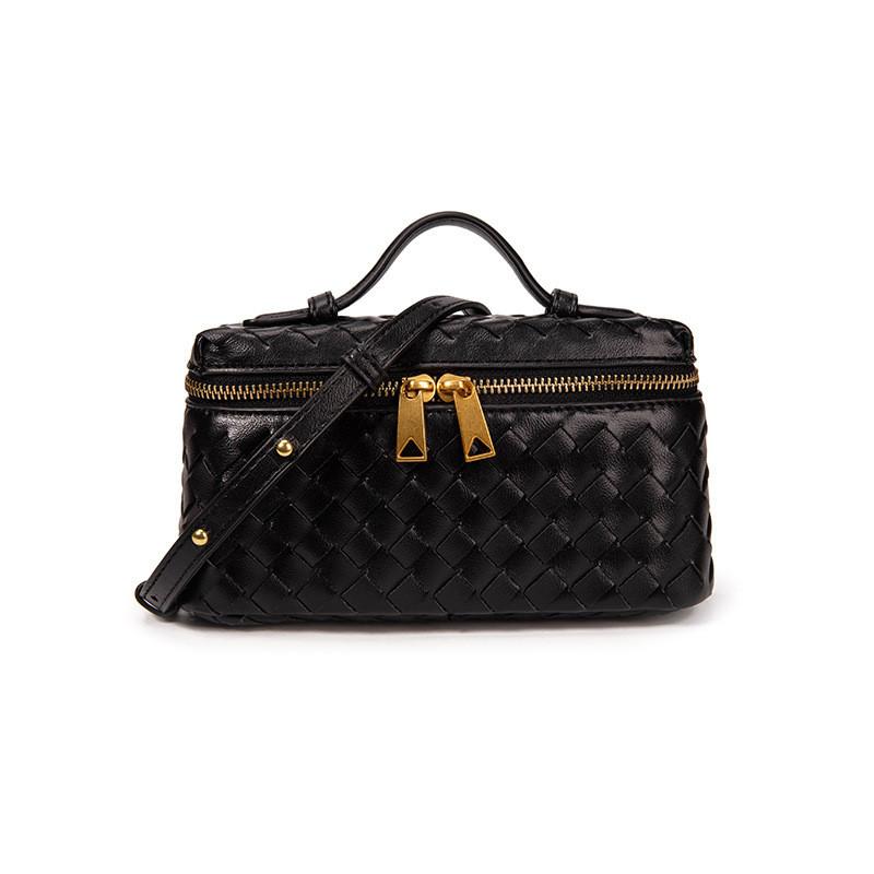 Woven Small Pu Handbag Makeup Bag With Inner Pockets For Women Casual Outings