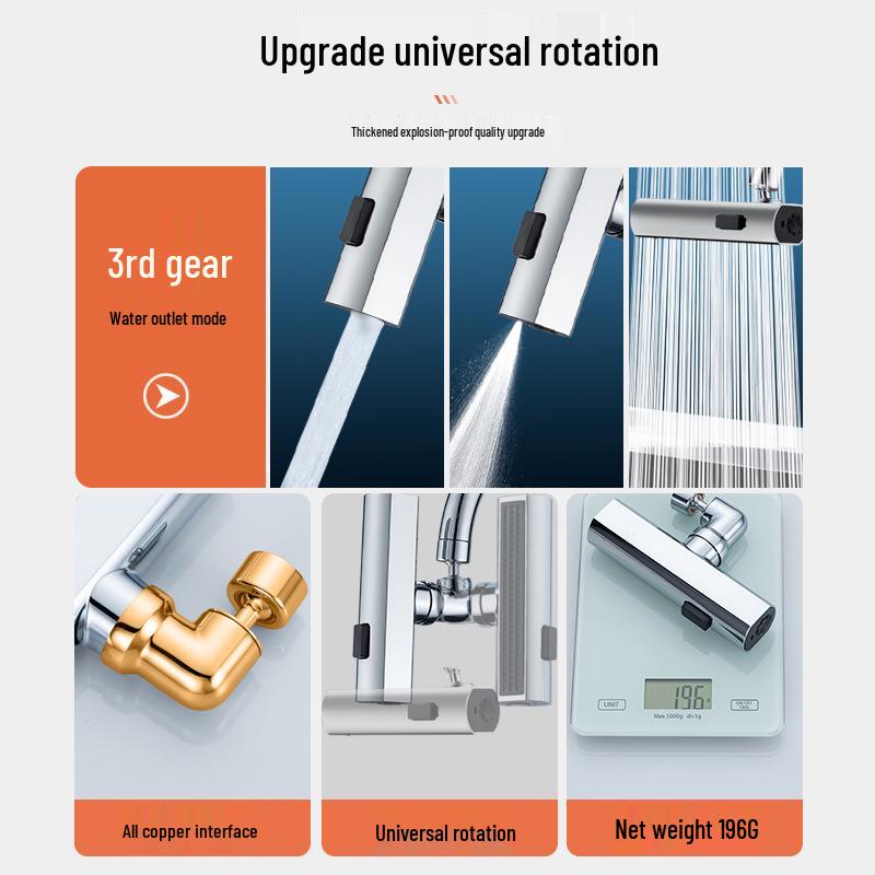 Robinet de bucătărie universal anti-stropire, aerator tip cascadă, gura de scurgere extensibilă