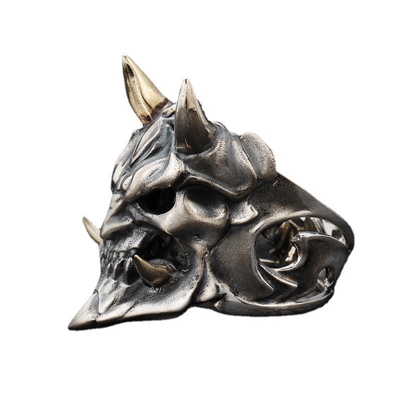 Anillo Abierto de Cabeza de Fantasma de Calavera Retro para Hombre y Mujer – Diseño de Máscara Prajna