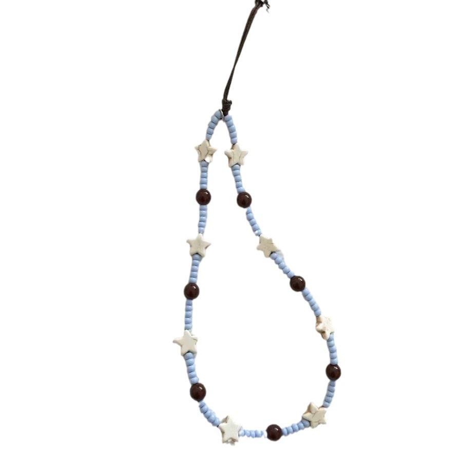 Ins Style White Turquoise Star Beaded Phone Chain Color-Block Niche Personality Phone Lanyard CCD Camera Chain Beautiful Girl