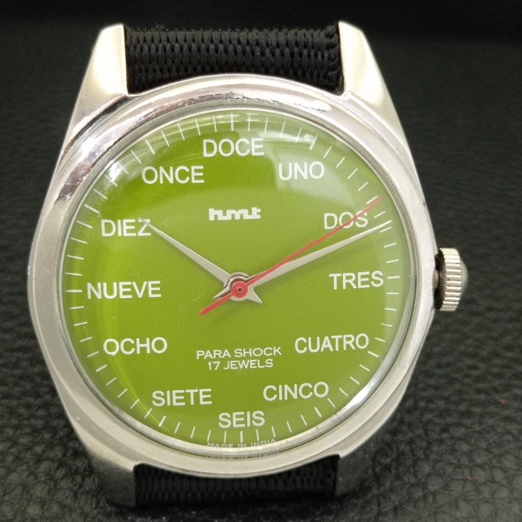 INDIAN VINTAGE HMT HAND-WINDING MENS GREEN COLOR DIAL WATCH A702815-1 R211-a702815