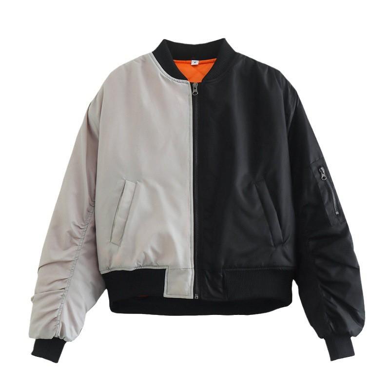 Womens Y2K Streetwear Oversized Color-Block Pilot Jacket Cotton Puffer Coat