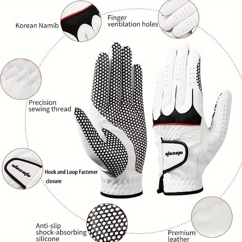Men's Left-Handed Golf Gloves - Non-Slip PU, Soft & Durable, Breathable Design with Hook-and-Loop Closure, Grey/White, Machine Washable