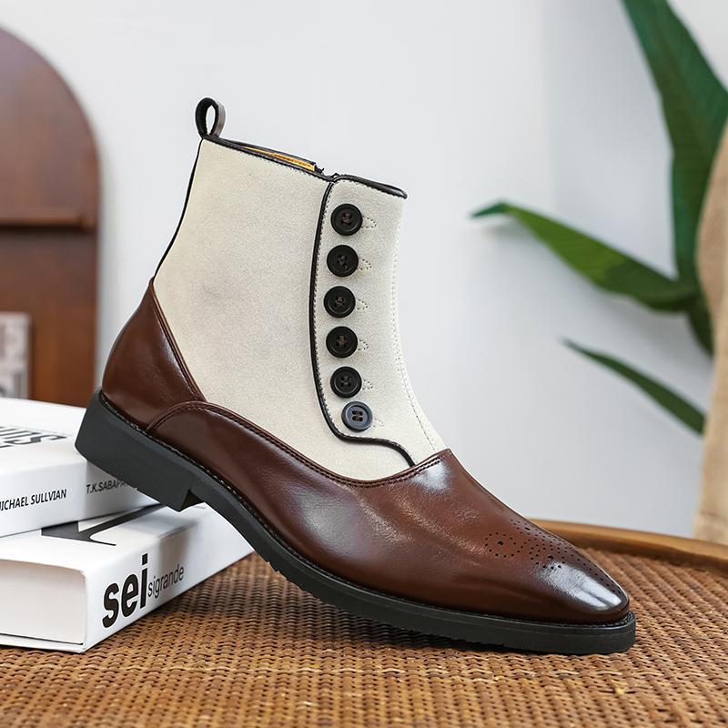 Men's Retro Leather Side-Zip Buckle Martin Boots