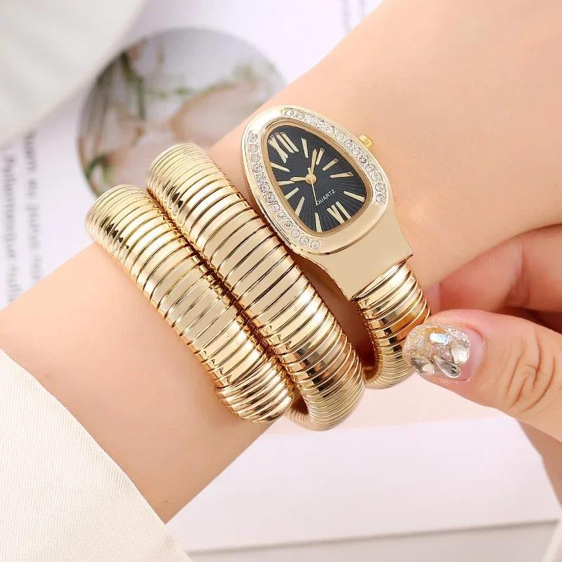 1pc-Serpentine Luxury Fashionable Women's Quartz Watch: High-quality Diamond Inlaid Wrist Masterpiece