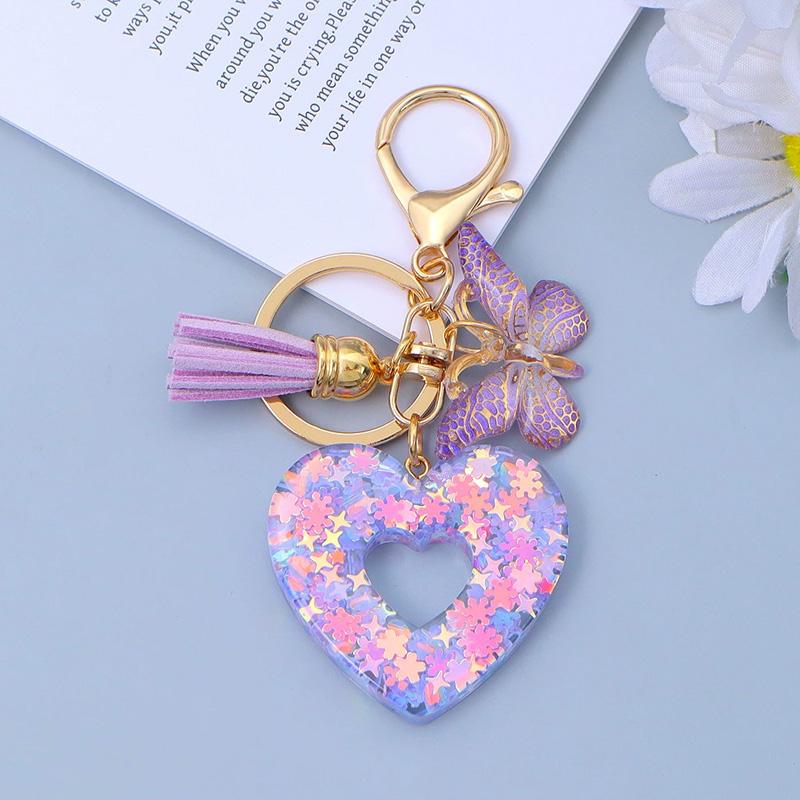 1PC Keyring Creative Butterfly Tassel for Wallet Handbag Love Heart Car Key Accessories Resin Keychain Crystal