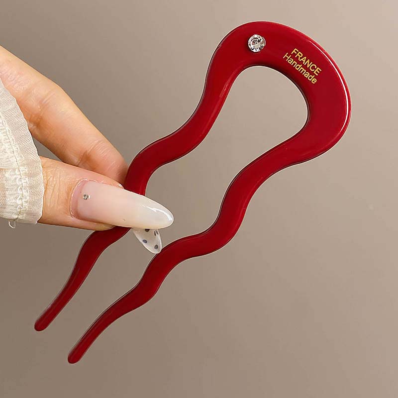 French Twist Haarstab Haarspange Acetat Wellige U-förmige Haarnadel Vintage Schildpatt Damen Haarknoten Pin Kopfbedeckung Accessoires