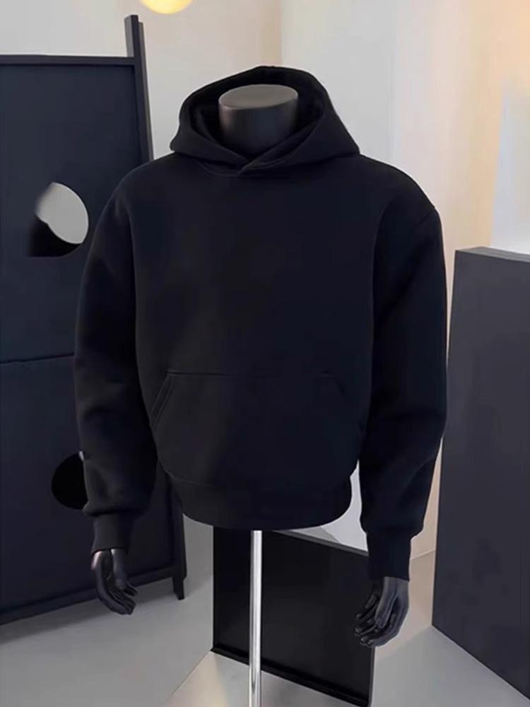 Men's Coffee-Colored Fleece-Lined Hooded Sweatshirt - Autumn/Winter 2025 Style, Thick Pullover Jacket, Loose Fit