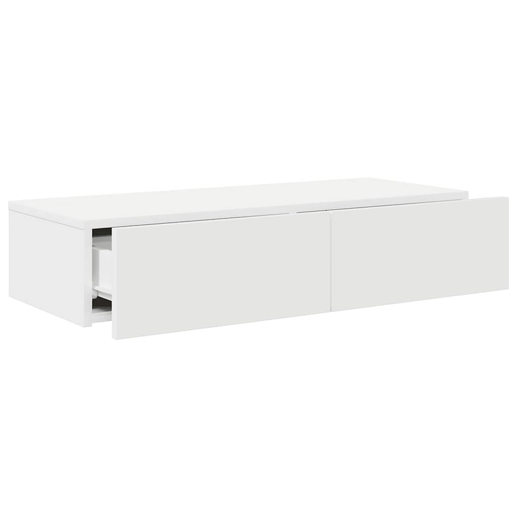 Wall Mounted Shelf with Drawers White 80 x 33 x 17 cm Engineered Wood