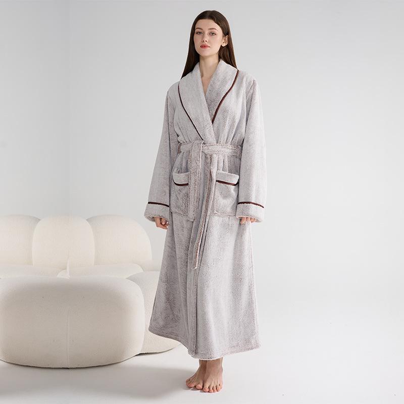 Couples' Double-Sided Fleece Bathrobe: Warm Winter Flannel Pajamas for Men & Women