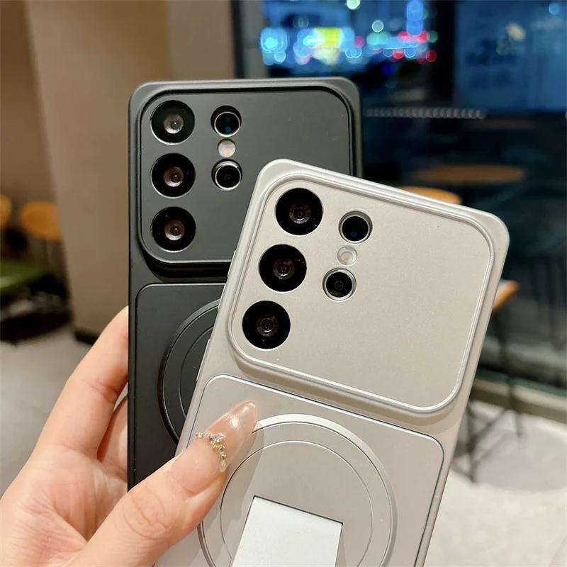 Luxury Magnetic For Magsafe Case For Samsung Galaxy S26 S25 Edge S24 S23 S22 S21 FE Plus Ultra Acrylic Fold Stand Bracket Cover