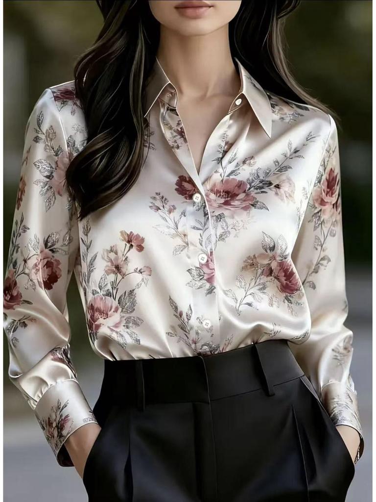Cross 2026 European & American Retro Floral Long-Sleeve French-Style Women's Shirt
