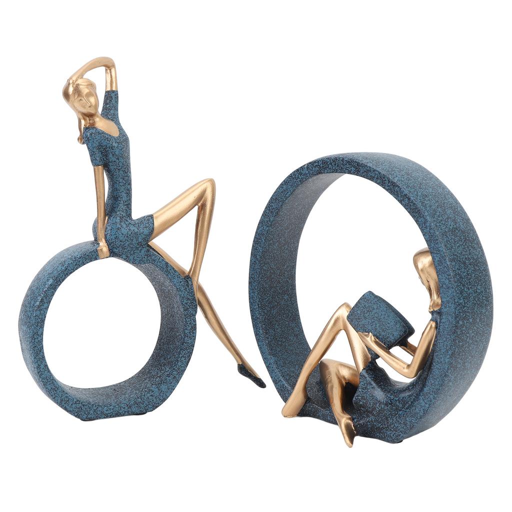 2PCS Resin Figurines Reading A Book Yoga Girl Modern Aesthetic Art Sculptures Bookshelf Bookcase Sta