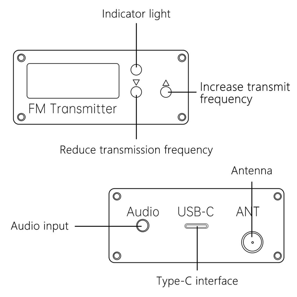 FM Transmitter 0.5W Digital Display Stereo FM Radio Broadcaster 76 108MHz Adjustable Frequency 2000m Range Compact