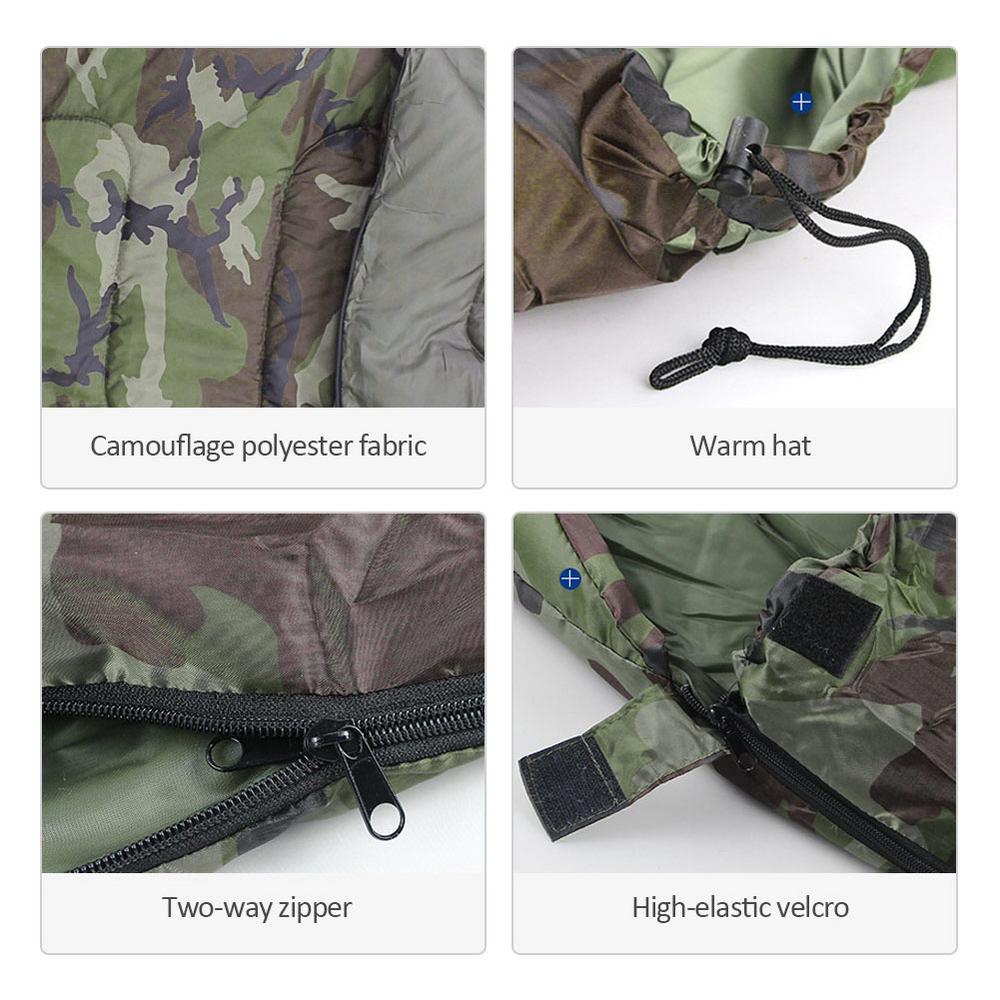Camping Camouflage Sleeping Bag Outdoor Leisure Cotton Envelope Style Sleeping Bag With Hood Waterproof Sleep Bag Tools Gear