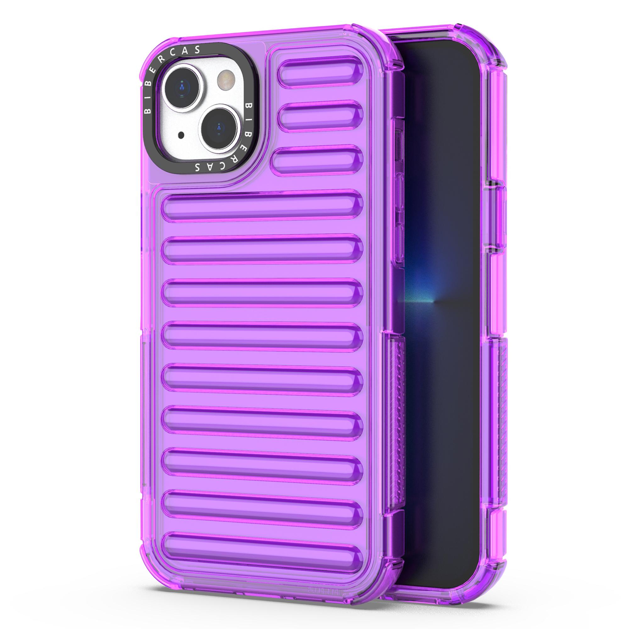 

For iPhone 14 Case Stripe Design Anti-Slip Detachable TPU+PC Phone Cover Purple