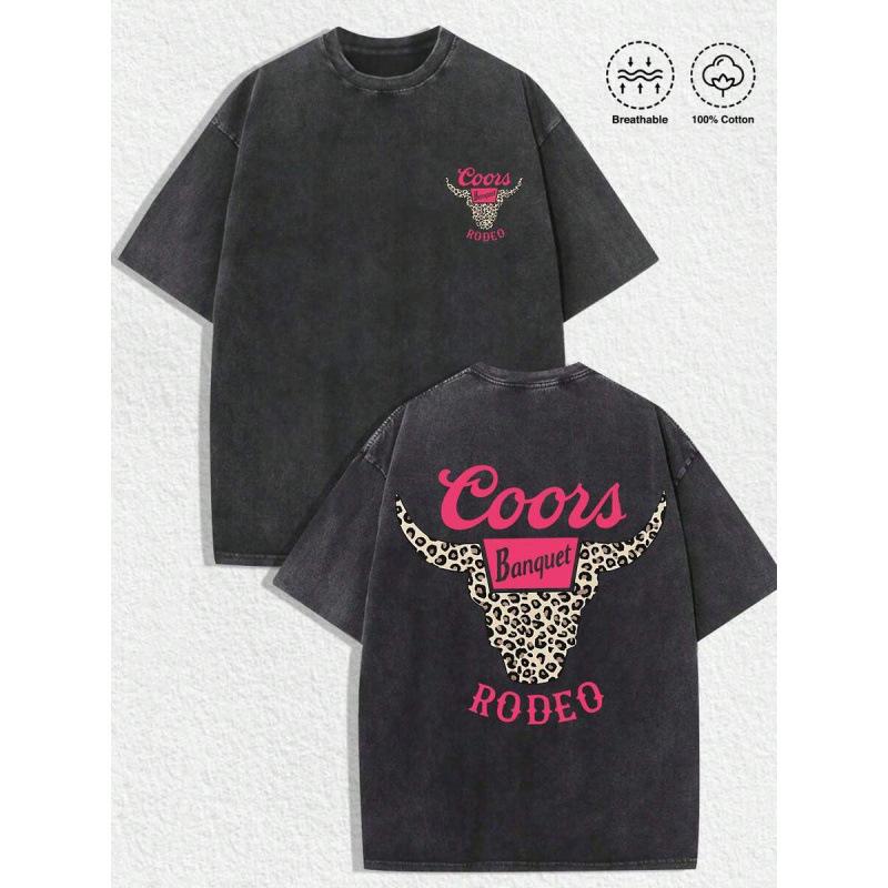 Cotton T1 Pcs  Coors Banquet Rodeo - Leopard Printing Bull Skull 2XL чёрный