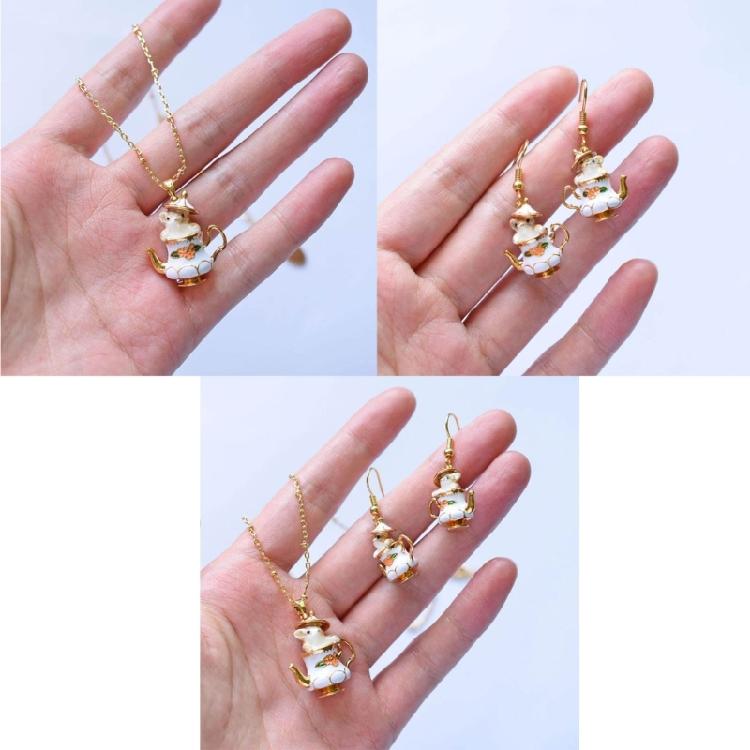 Enamel Chipmunk Teapot Earrings Trendy Pendant Necklace Stylish Woman Accessory