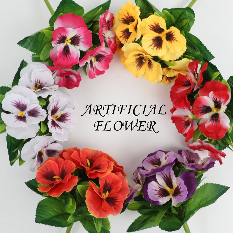 Realistic Simulated Rose Pansy Flowers Silk Cloth Bouquet Faux Floral DIY Table Decoration for Wedding Party Gift