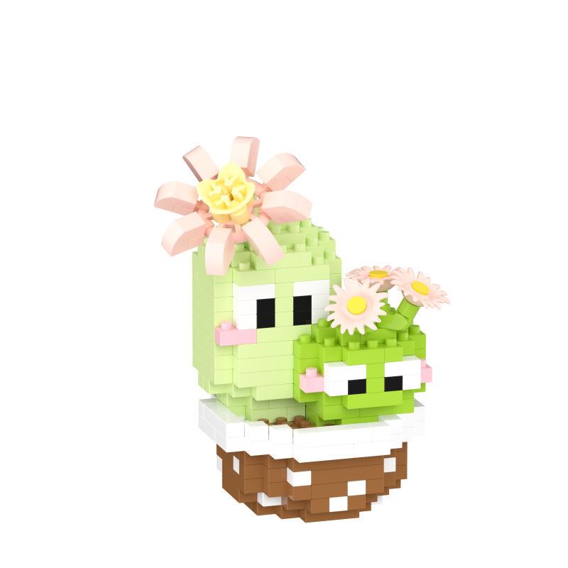 New Creative Fun Cartoon Characters Micro Diamond Building Blocks Cactus Nano Brick Potted Plant Building Educational Toy Gift